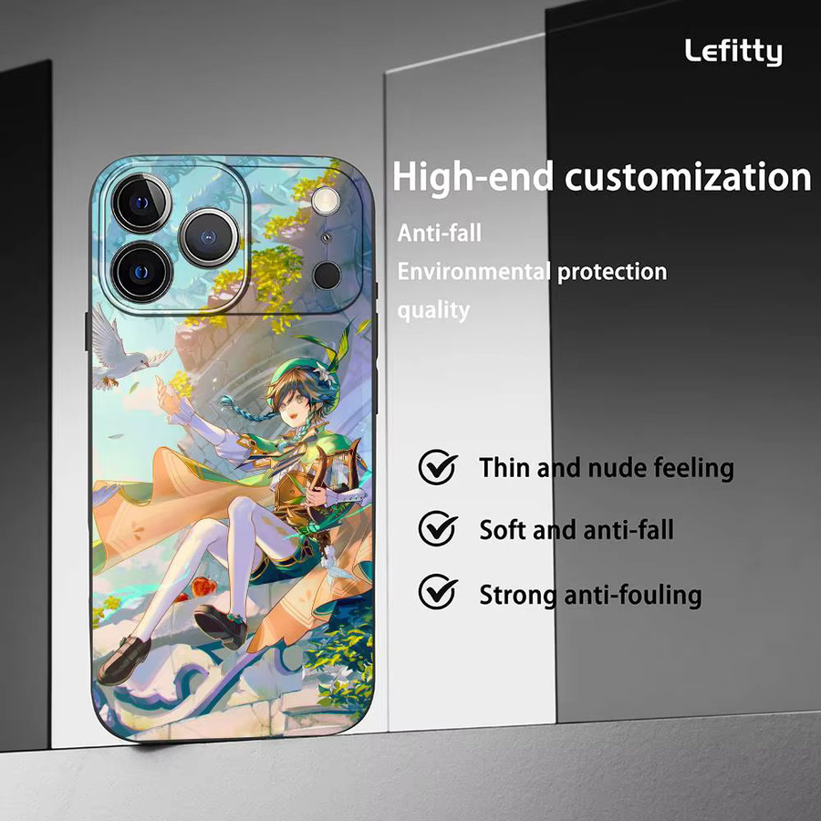 Venti Genshin Impact Handyhülle für iPhone 11 bis 17 Pro Max Plus Mini, Schwarz Frosted Soft Shell - Bild 2