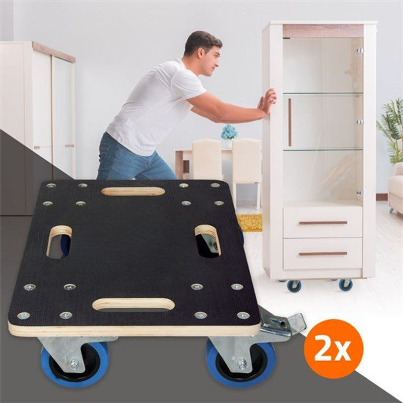Ecd Germany 2er Set Möbelroller aus Multiplex mit Feststellbremsen, B/T: 50 x 35 cm, Traglast 800 kg - Bild 1
