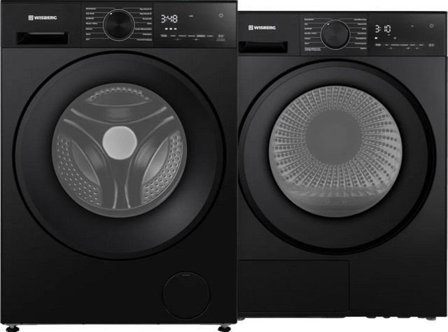 Wisberg SwiftWash WBWM3A5B9DE Waschmaschine und CreaseControl WBDR3BB9DE Wärmepumpentrockner Set, Schwarz, Frontlader mit Quick Wash und Dampfprogrammen - Bild 1