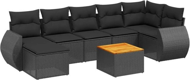 vidaXL 8-teilige Garten-Sofagarnitur aus Poly-Rattan und Akazienholz in Schwarz mit Kissen - Bild 1