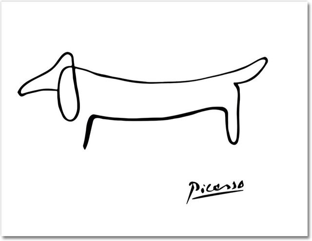 Niveous Art Museum Picasso Abstrakte Malerei Einstrich Hund Wandkunst Leinwandposter in Schwarz-Weiß, Breite: 21 cm, Höhe: 30 cm - Bild 1