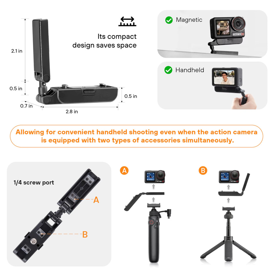 Magnetischer Adapterhalter für DJI Osmo Action 5 Pro, 4, 3 und Osmo Nano in Schwarz, 360 Grad verstellbare Schnellverschluss-Erweiterungshalterung - Bild 4