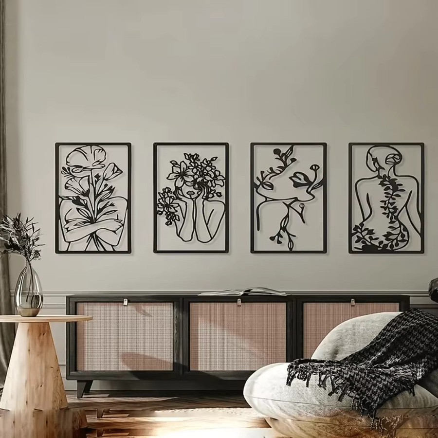 CIFbuy 4er-Set minimalistische Wandkunst aus Metall mit abstrakten weiblichen Figuren zur Wandmontage - Bild 2