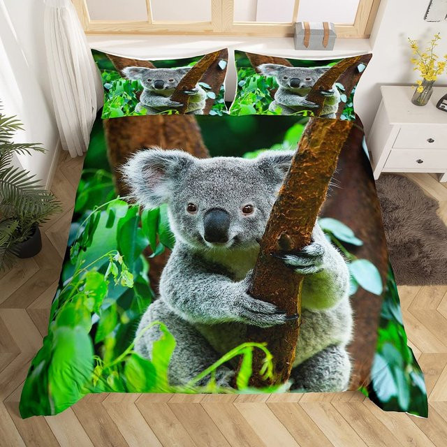 Bettwäsche-Set mit süßem Koala-Motiv für Kinder und Teenager, 3-teiliges Set aus Bettbezug und Kissenbezug, Mehrfarbig, B/H: 135 x 200 cm - Bild 1