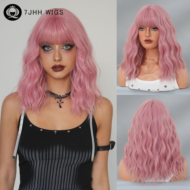 7JHH WIGS Wasserwellen-Perücke, Pink, Damen, Synthetisch - Bild 1
