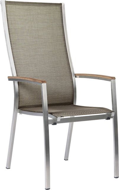 Stern CARDIFF Stapelsessel aus Edelstahl mit Textil in Taupe und Teakarmlehnen, extra hohe Rückenlehne - Bild 1
