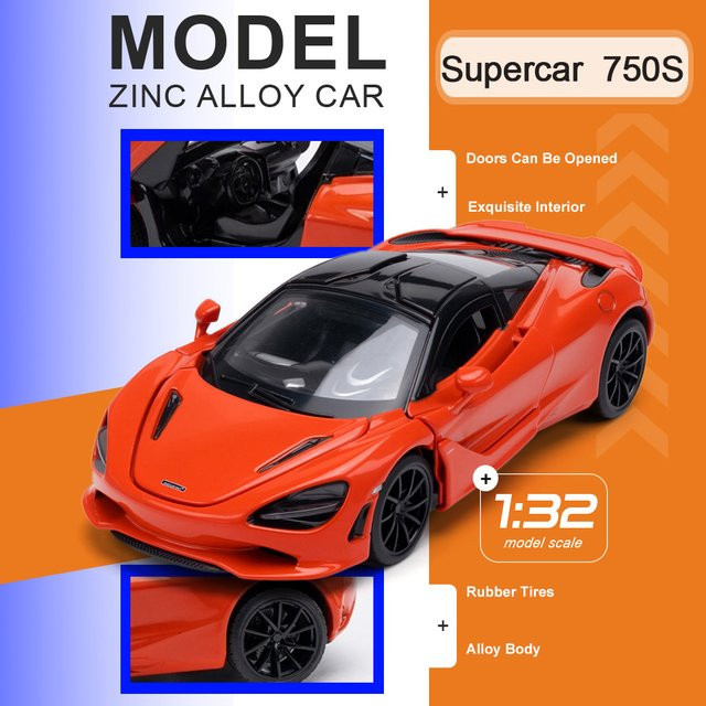 RMZ city 750S V12 Sportwagen-Modell, 1:32 Maßstab, aus Legierung, mit öffnenden Türen, Gummireifen, Acrylbox - Bild 1