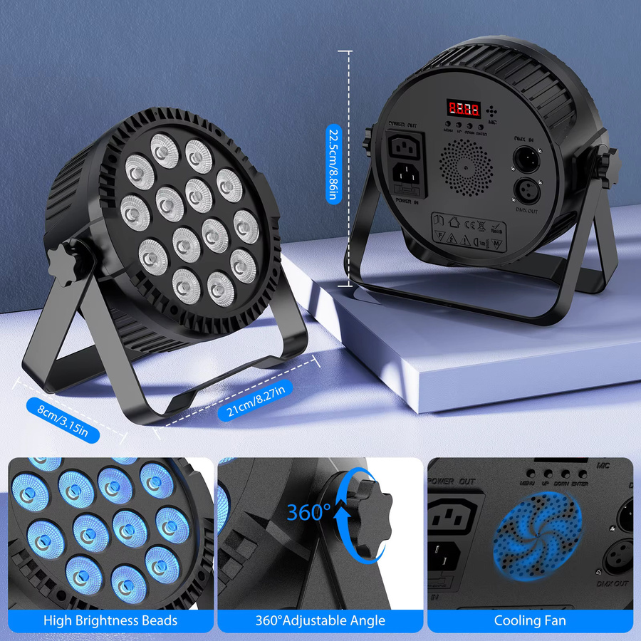 Somspot 8er Set RGBW Par-Scheinwerfer mit 14 LEDs und DMX512 für Bühneneffektbeleuchtung in Schwarz - Bild 7