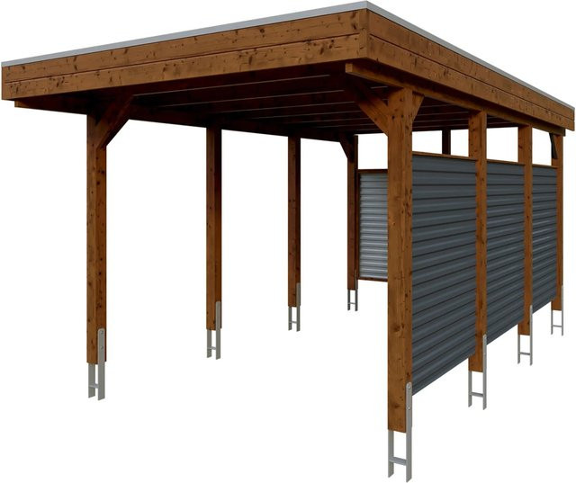 Skan Holz Einzelcarport Friesland Set 11 mit Rück- und Seitenwand, B/T: 314 x 555 cm, Nussbaum Braun - Bild 1