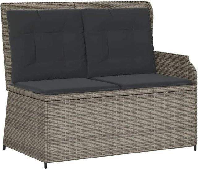 Verstellbare Gartenbank von furnicato aus grauem PE-Rattan mit Kissen und Armlehnen, B/T/H: 110 x 67 x 95 cm - Bild 1