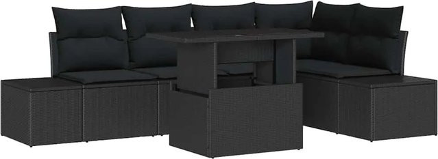 vidaXL Garten-Sofa-Set aus Poly-Rattan in Schwarz, 6-teiliges Lounge-Set mit Kissen und Tisch in U-Form - Bild 1