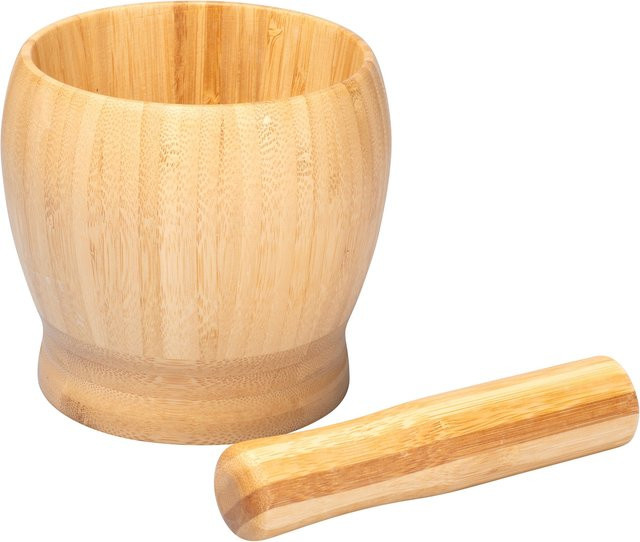 Genialo Bambus-Mörser mit Stößel in Beige und Braun, rund - Bild 1