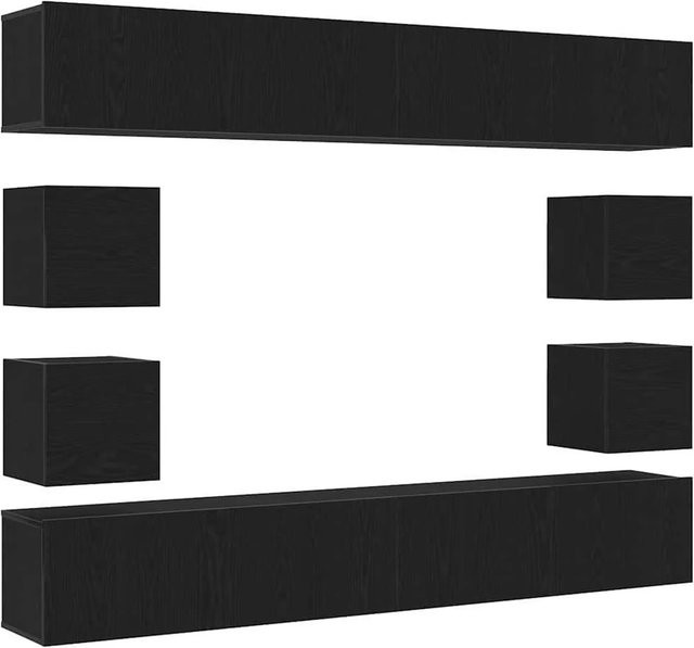 vidaXL TV-Schrankset Wandmontiert Schwarz Eichen-Optik aus Holzwerkstoff, Set bestehend aus 4 Schränken (L: 100 cm, B: 30 cm, H: 30 cm) und 2 Schränken (L: 30,5 cm, B: 30 cm, H: 30 cm) - Bild 1