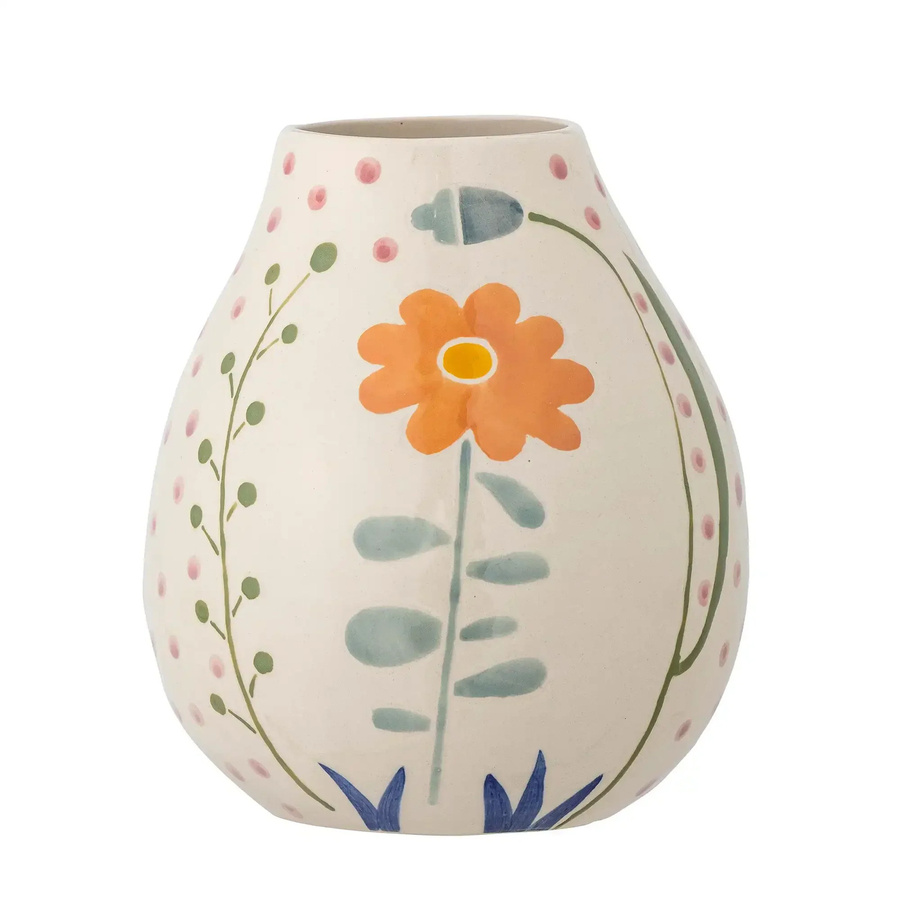 Bloomingville Keramikvase Taza in Beige mit Blumenmuster im skandinavischen Design, Höhe: 17 cm - Bild 1