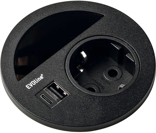 EVOline Circle80 Steckdose mit Kabeldurchgang und USB-A & USB-C Anschlüssen in Schwarz - Bild 1