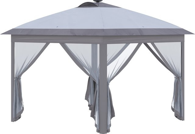 Outsunny Faltpavillon grau mit LED USB und Mesh-Seitenwänden aus Oxford-Gewebe, B/T/H: 330 x 330 x 288 cm - Bild 1