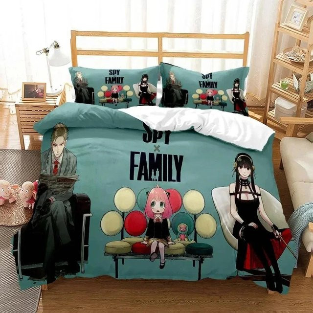 Spy x Family Anya Bettwäsche-Set von Binchi Outdoor Product in Grau und Blau, bestehend aus Bettbezug und Kissenbezug, B/H: 135 x 200 cm - Bild 1