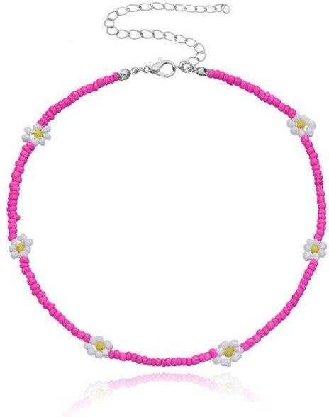 YIRAN Jewelry Choker-Halskette, Gänseblümchen, Perlen, Glas, rose rot, Damen - Bild 1
