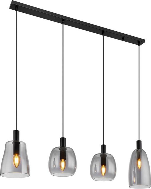 Globo Pendelleuchte Gari 4-flammig Schwarz Matt Metall mit Rauchglas E14 B: 107 cm, T: 16 cm, H: 120 cm - Bild 1