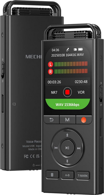 MECHEN Digitaler Sprachrekorder mit 144GB Speicher und Wiedergabefunktion, Schwarz - Bild 1