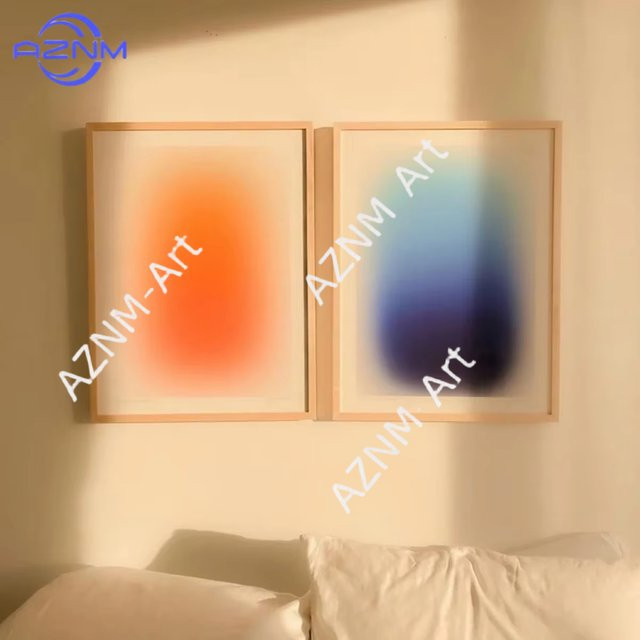 Potdemiel Moderner Leinwanddruck Abstrakte Wandkunst mit Farbverlauf in Blau und Orange - Bild 1