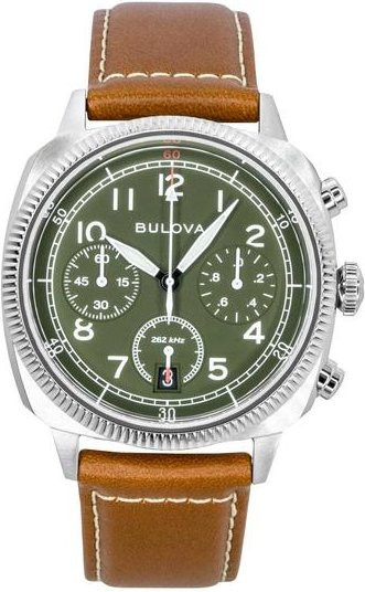 Bulova Chronograph, Quarz, Edelstahl, Leder, Grün, Herren - Bild 1