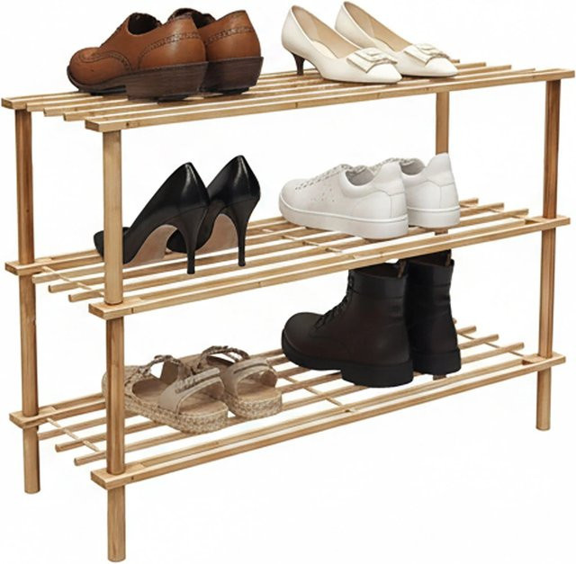 Relaxdays Schuhregal aus Bambus in Natur mit 3 Ebenen, B/T/H: 48 x 26 x 74 cm - Bild 1