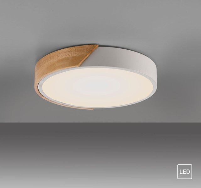 JUST LIGHT LED Deckenleuchte BILA, rund, Weiss mit Holzapplikationen, 24W, 3000K Warmweiss - Bild 1
