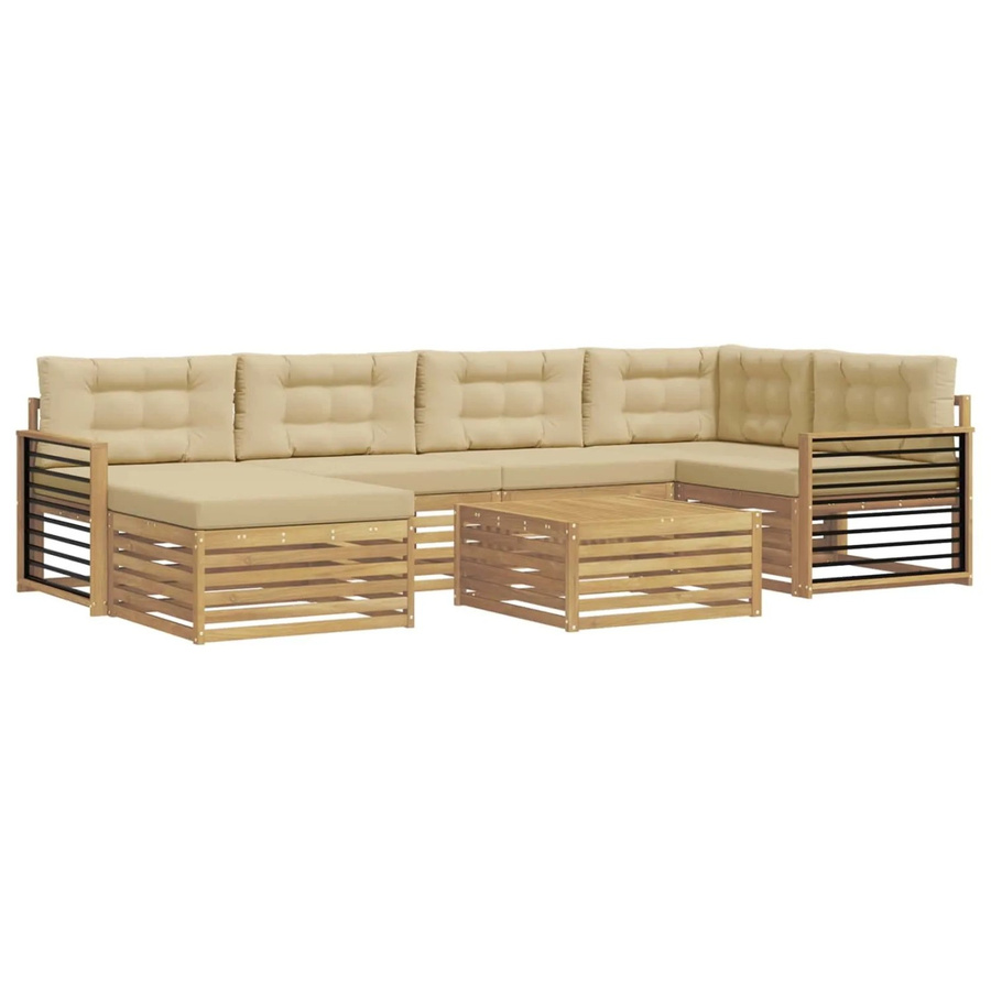 vidaXL Outdoor-Sofagarnitur in L-Form aus Akazienholz mit Kissen in Weiß und Beige - Bild 2