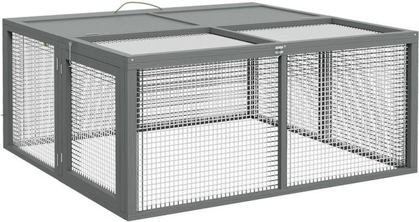 PawHut Zwergkaninchenstall aus Tannenholz mit Freilaufgehege, grau und braun, B/T/H: 110 x 105 x 50 cm