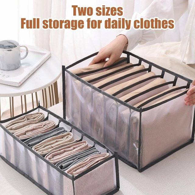 Faltbarer Unterwäsche und Socken Organizer aus atmungsaktivem Mesh mit Trennern, Grau - Bild 1