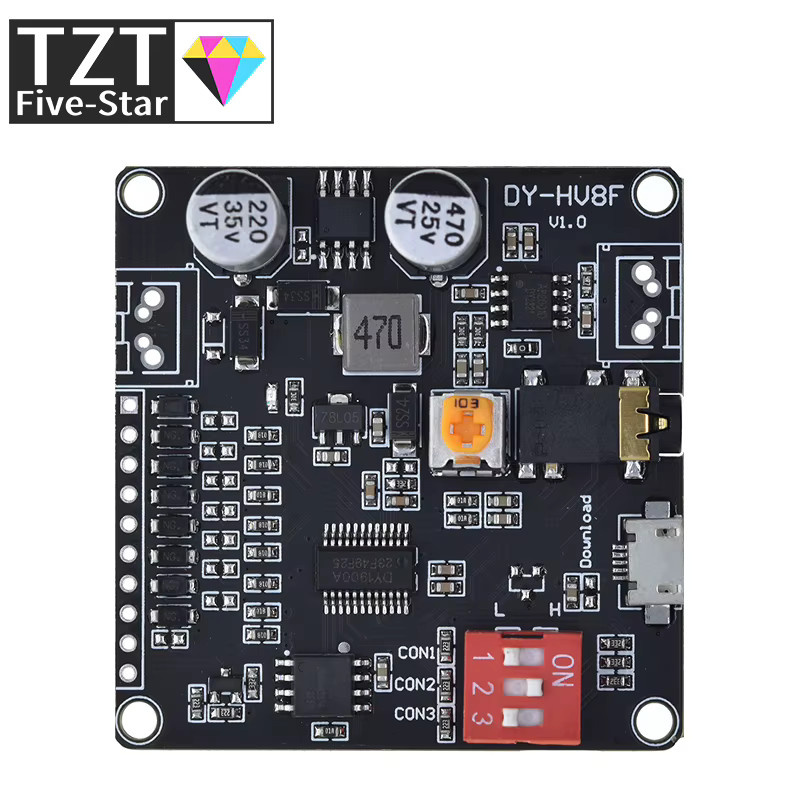 TZT MP3 Musik-Player Modul DY-HV8F mit Micro SD Karten-Unterstützung für Arduino, Schwarz - Bild 3