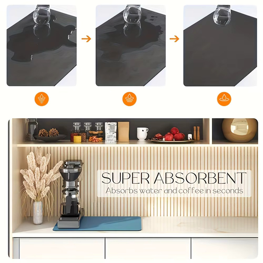 Saugfähige Kaffeemaschinenmatte von VIKAMA in Schwarz mit rutschfester Gummiunterseite und Antifouling-Design für Kaffeemaschinen und Küchenspülen - Bild 6