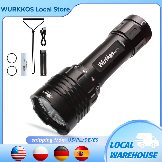 Wurkkos DL30 21700 Tauchtaschenlampe in Schwarz mit 3600 Lumen, IPX8 wasserdicht und 90 CRI, wiederaufladbares Tauchlicht mit Cool White Lichtfarbe - Bild 1