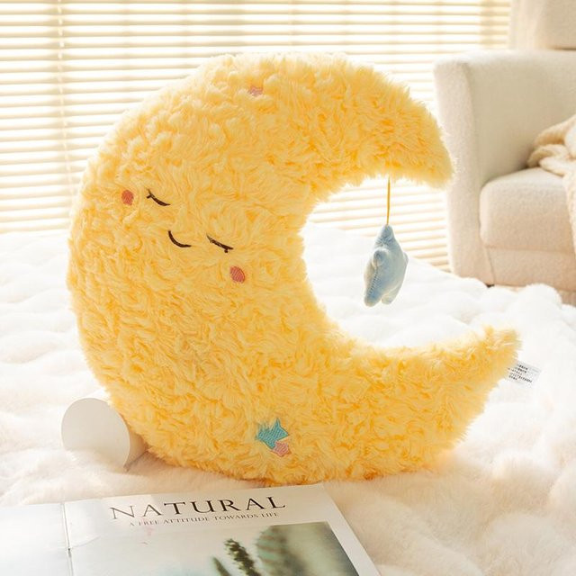 Linyi Toy Kawaii Plüschkissen mit Regenbogen, Mond und Sternen in Mehrfarbig und Gelb, Breite: 45 cm - Bild 1