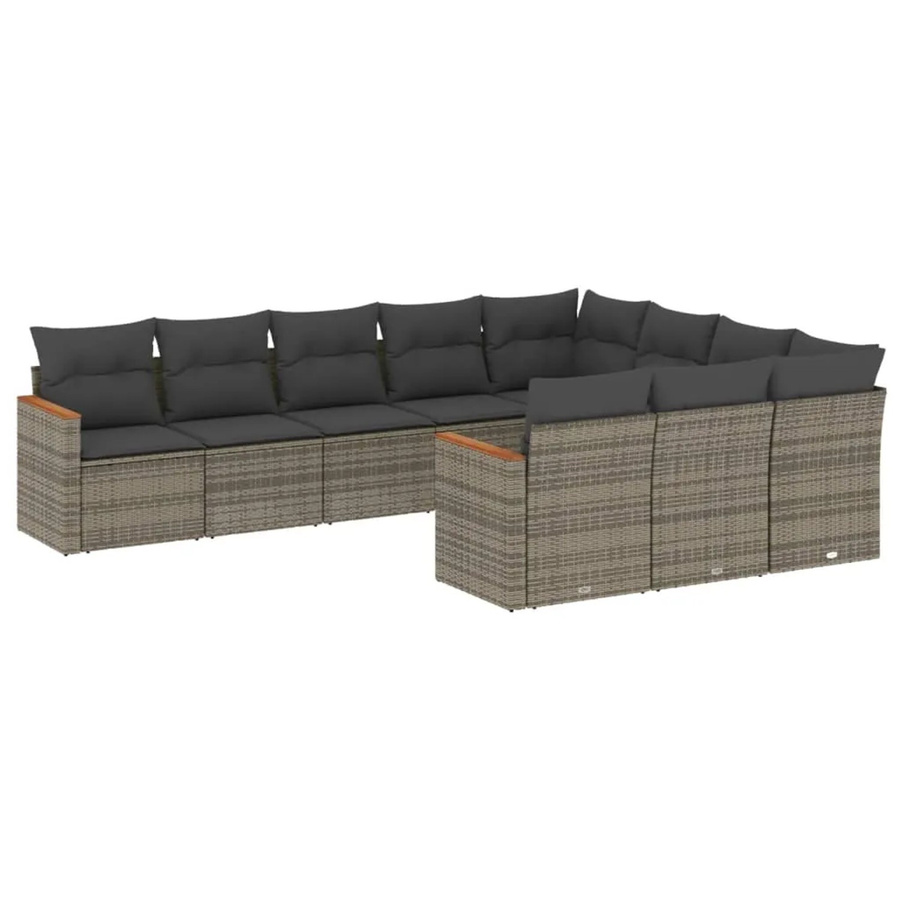 vidaXL 10-tlg. Garten-Sofagarnitur in L-Form aus Poly Rattan und Metall in Grau mit Kissen und Couchtisch - Bild 2