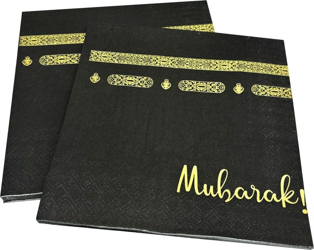 Einweg-Papierservietten Umrah Mubarak in Schwarz für Ramadan und Eid al-Fitr Dekorationen - Bild 1