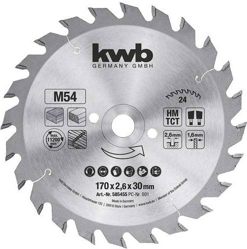 Kwb Kreissägeblatt B-PO 100KA 585455 Carbide Tipped für Holz und Kunststoff, Farbe: Silber, Durchmesser: 170 mm, Bohrung: 30 mm - Bild 1