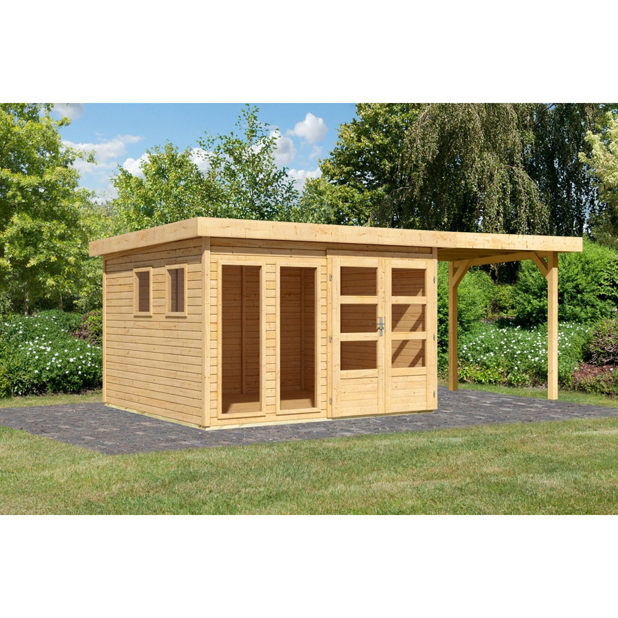 Karibu Gartenhaus Maradi mit Anbaudach aus naturbelassenem Fichten-Massivholz, B/T/H: 216 x 298 x 302 cm - Bild 2