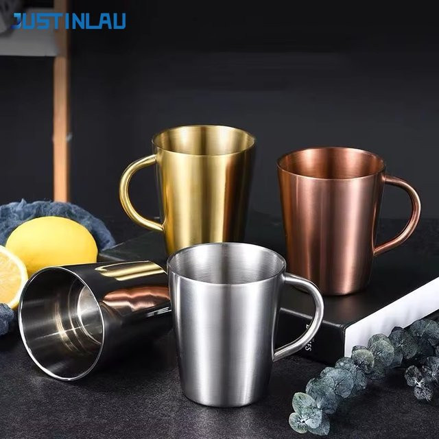 JUSTINLAU Doppelwandiger Thermobecher aus Edelstahl mit Griff, Silber, 300 ml - Bild 1