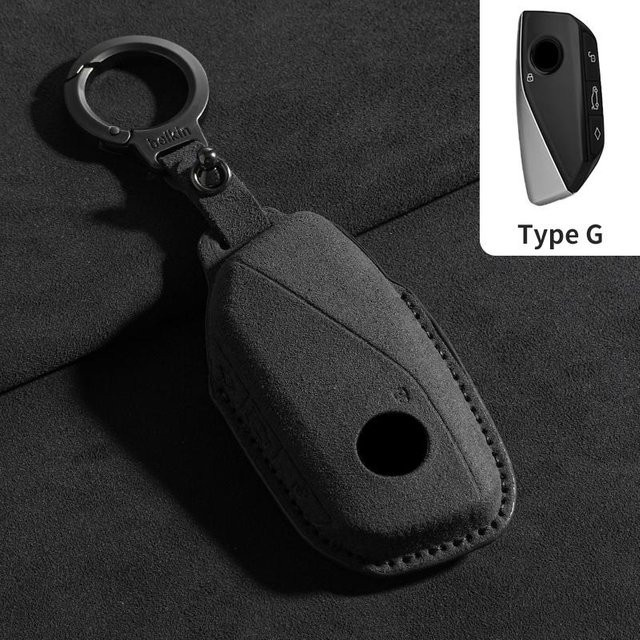 Wildleder Leder Schlüsselhülle für BMW 7er Serie, G70, G09, XM, U06, G81, M3, i7, X7, G07, LCI, iX, I20, X1, U11 in Schwarz - Bild 1