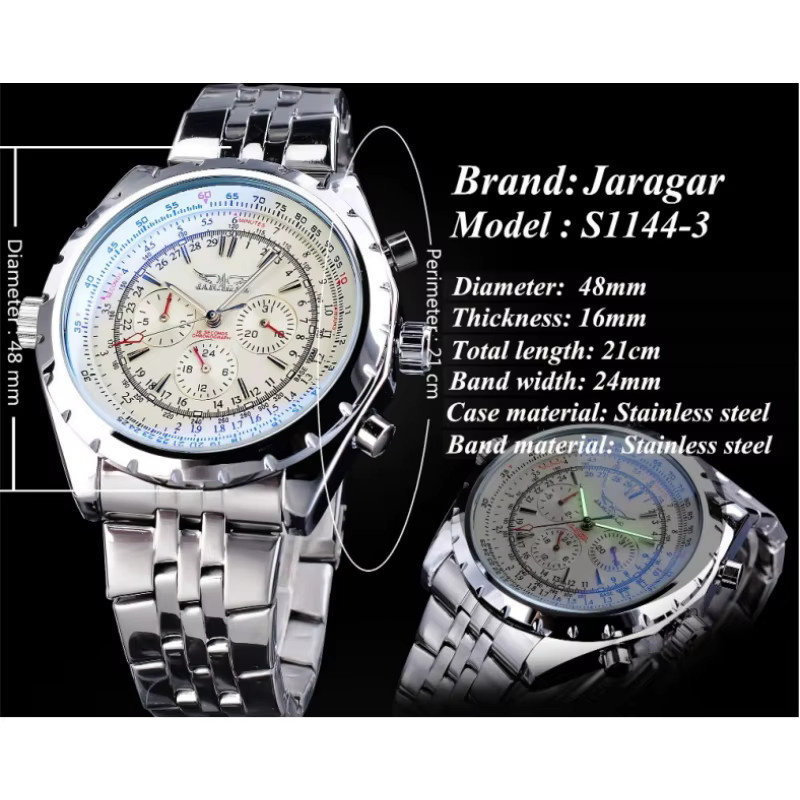 JARAGAR Chronograph, Automatik, Edelstahl, Leder, Herren - Bild 3