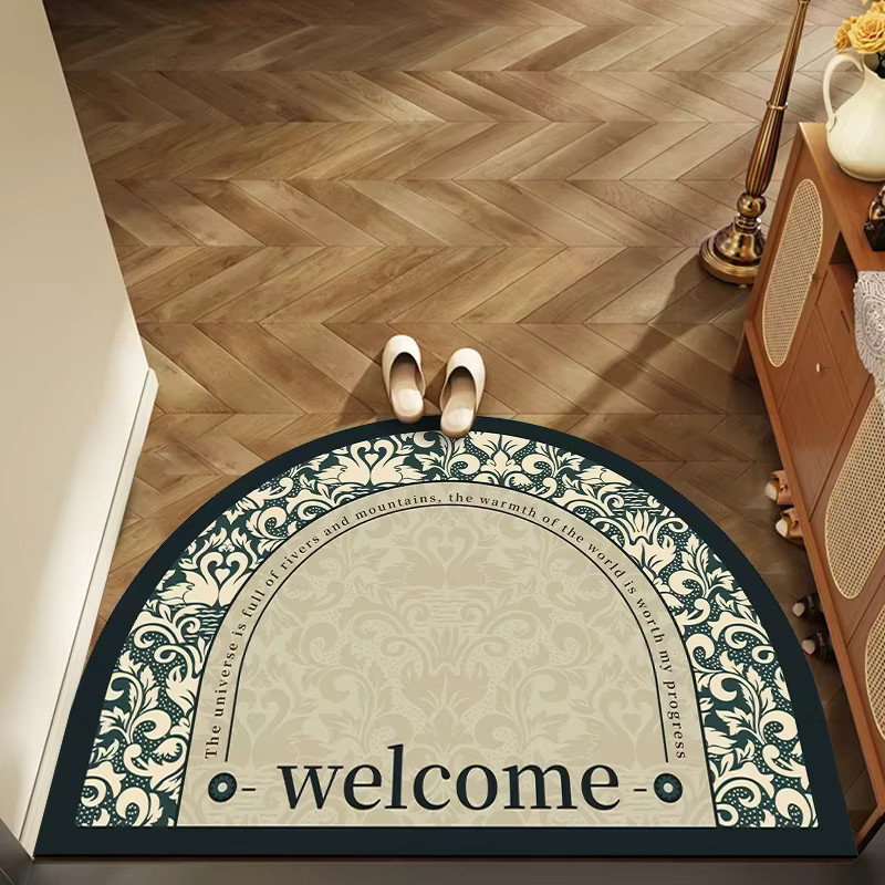 VIKAMA Vintage halbrunde Kristall-Velours-Fußmatte in Multicolour, rutschfest und wasserabsorbierend für Eingangsbereich, Flur oder Badezimmer, B/T: 40 x 40 cm - Bild 3