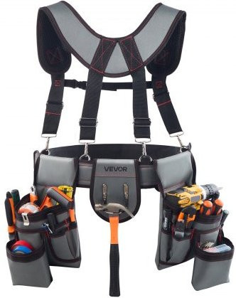 VEVOR Werkzeuggürtel mit 22 Taschen und Hosenträgern, grauer Handwerkergürtel aus Polyester für Elektriker und Schreiner, verstellbar von 81 cm bis 173 cm - Bild 1