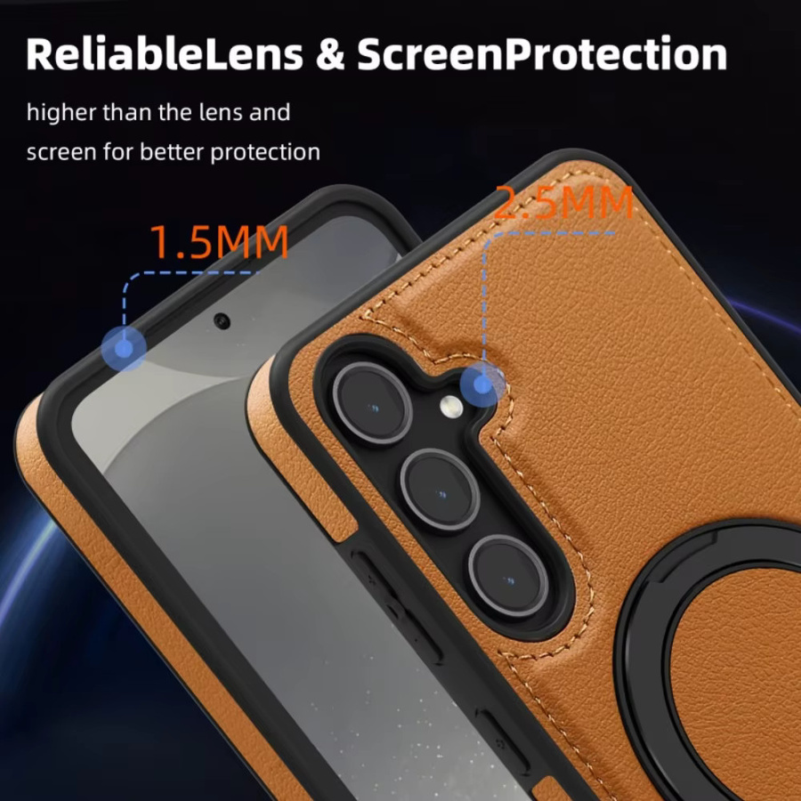 Magnetische Stoßfeste Schutzhülle mit Leder-Muster und Standfunktion für Samsung Galaxy S25 S26 S24 S23 Ultra Plus S25 FE in Orange mit MagSafe Kompatibilität - Bild 4
