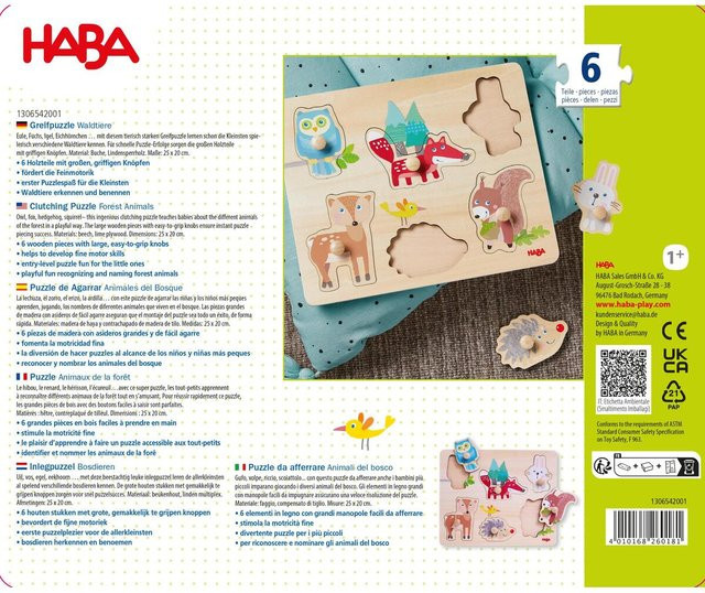 HABA Greifpuzzle Waldtiere, Holz, ab 1 Jahr - Bild 1