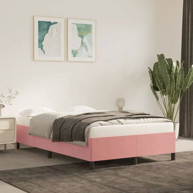 vidaXL Bettgestell aus Samt in Rosa, B/T/H: 120 x 200 x 35 cm - Bild 2