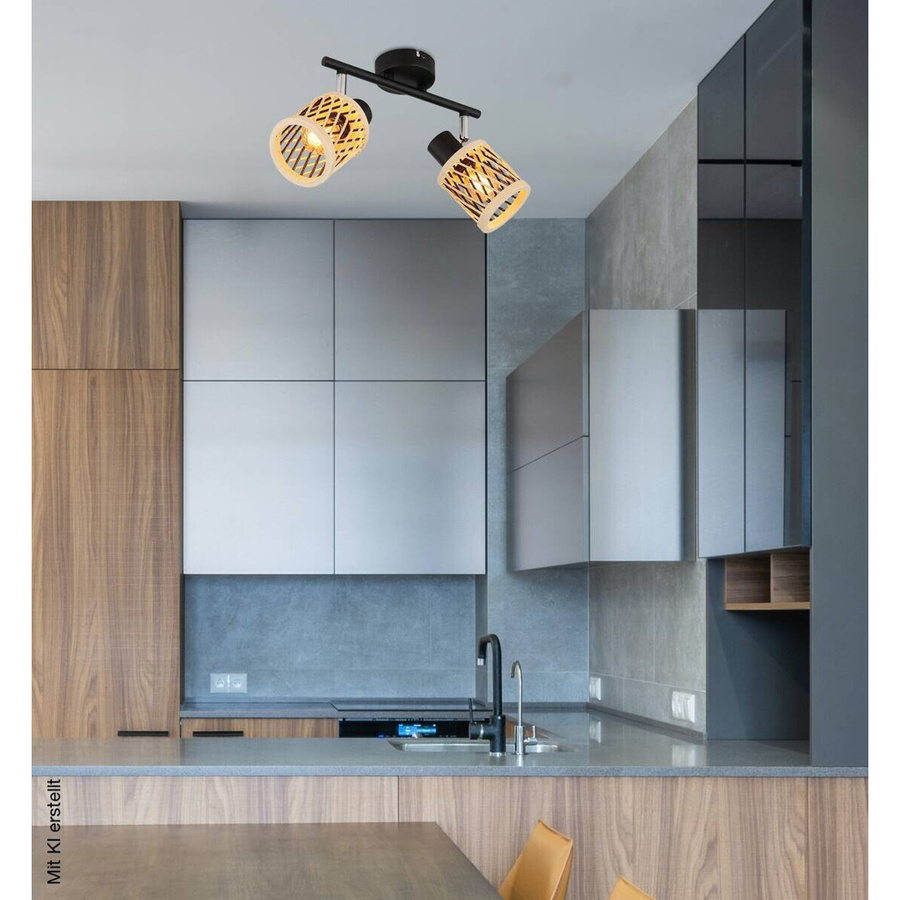 Globo Lighting Spot Natur Schwarz aus Metall und Bambus mit 2 Brennstellen B/H/T: 8,5 x 19 x 25 cm - Bild 2