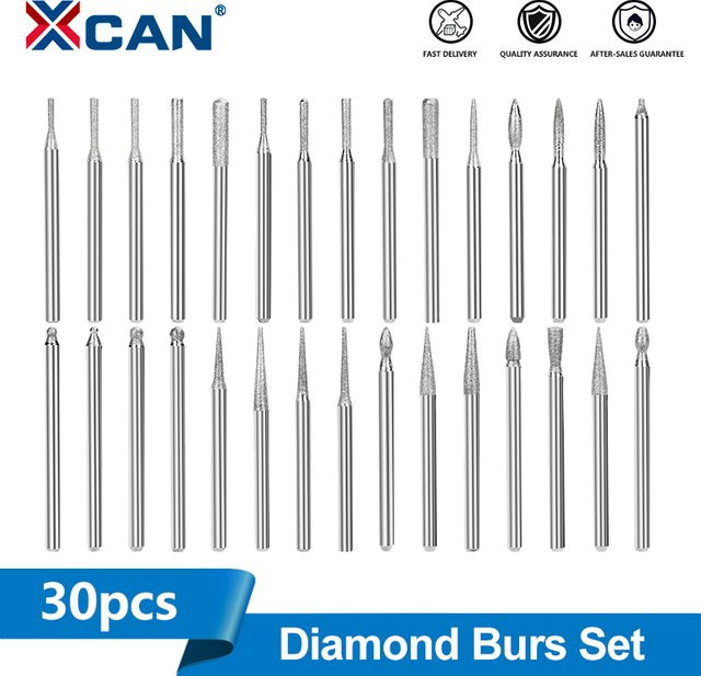 XCAN Diamant-Schleifgrat-Set in Silber mit 3 mm Schaft und Nadelspitze für Gravur, Schnitzen und Polieren mit Dremel-Drehwerkzeugen - Bild 1