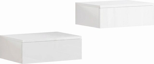 HOMCOM 2er Set Nachttisch hängend, schwebender Nachtschrank mit Schublade in Weiß Hochglanz, modern für Schlafzimmer und Wohnzimmer, B/T/H: 40 x 30 x 14 cm - Bild 1
